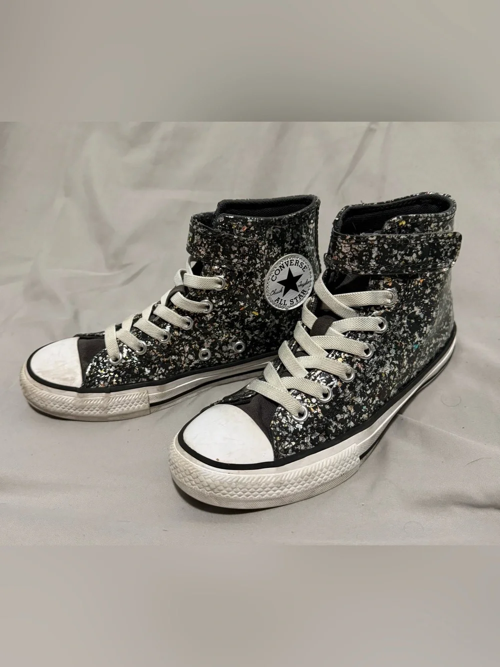 Converse Chuck Taylor All Star Glitter Hi Top Sneakers Black Confetti Youth 2